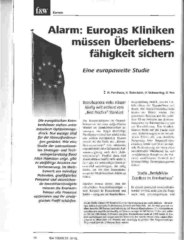 Vorschauseite 1: Alarm: Europas Kliniken müssen Überlebensfähigkeit sichernEine europaweite Studie