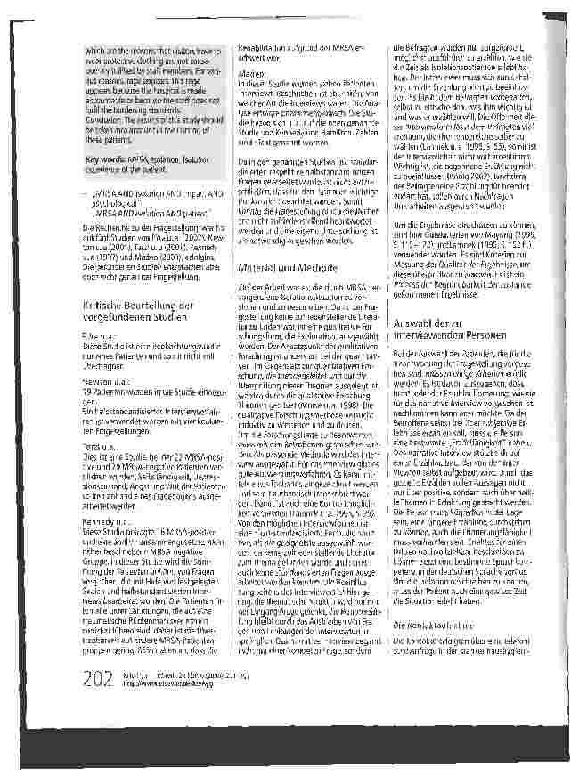 Vorschauseite 2: Wie erleben Patienten die Isolation im Krankenhaus aufgrund einer Infektion oder Kolonisation mit MRSA? *