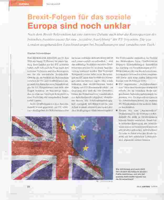Vorschauseite 1: Brexit-Folgen für das soziale Europa sind noch unklar