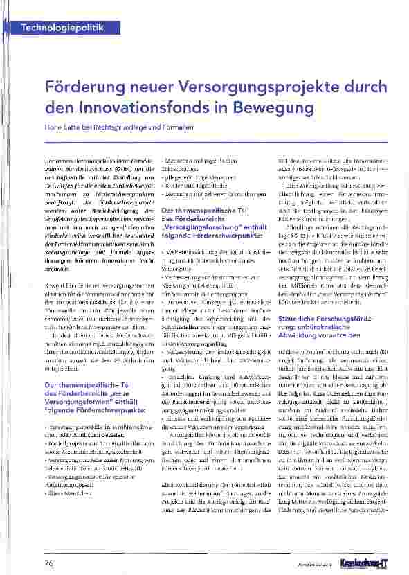 Vorschauseite 1: Förderung neuer Versorgungsprojekte durch den Innovationsfonds in Bewegung