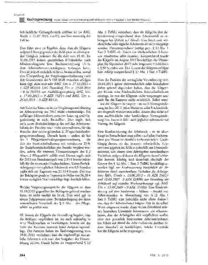 Vorschauseite 4: Vergütungsanspruch einer Betreuungskraft auf Mindestlohn im Pflegebereich (hier: Bereitschaftsdienst)