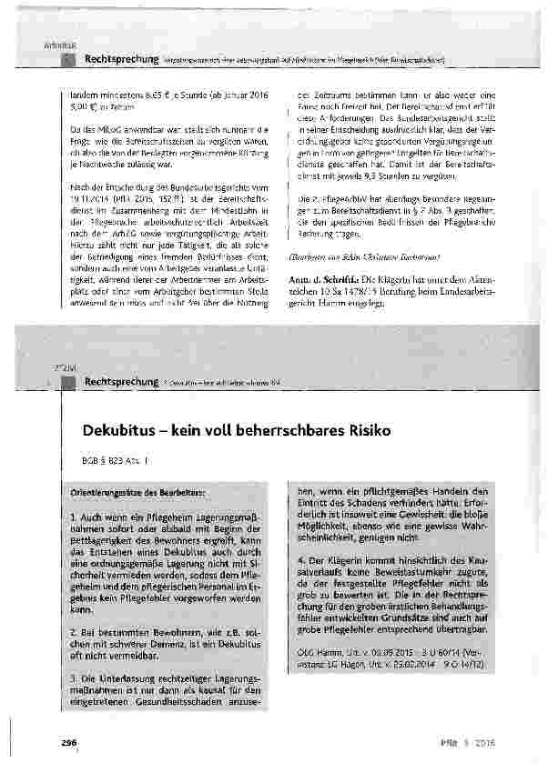Vorschauseite 6: Vergütungsanspruch einer Betreuungskraft auf Mindestlohn im Pflegebereich (hier: Bereitschaftsdienst)