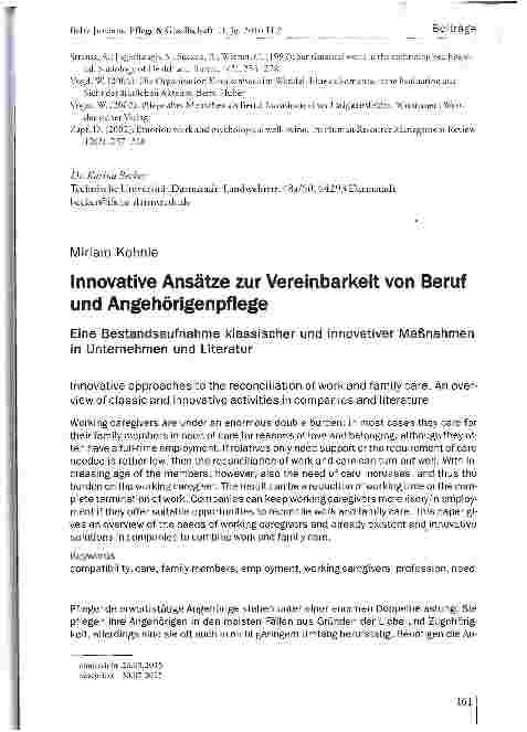 Vorschauseite 1: Innovative Ansätze zur Vereinbarkeit von Beruf und Angehörigenpflege