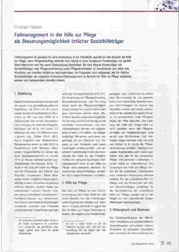 Vorschauseite 1: Fallmanagement in der Hilfe zur Pflege als Steuerungsmöglichkeit örtlicher Sozialhilfeträger