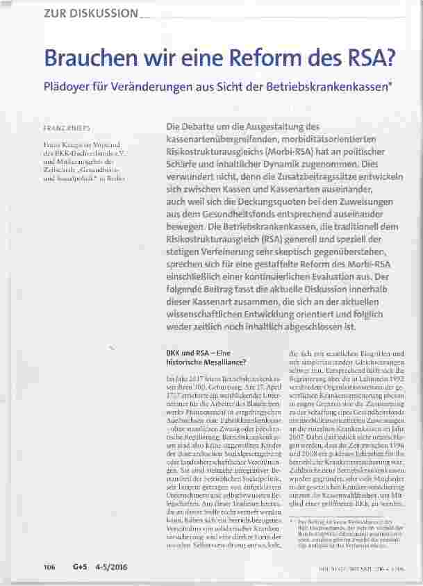 Vorschauseite 1: Brauchen wir eine Reform des RSA?
