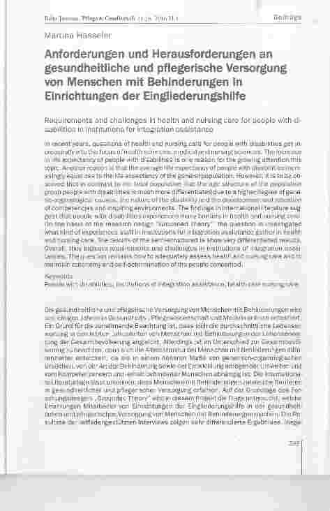 Vorschauseite 1: Anforderungen und Herausforderungen an gesundheitliche und pfiegerische Versorgung von Menschen mit Behinderungen in Einrichtungen der Eingliederungshilfe