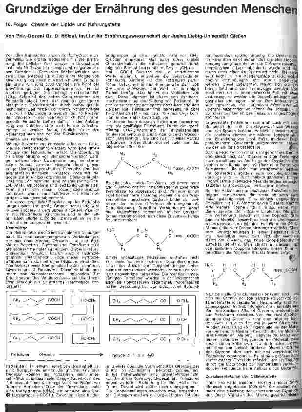 Vorschauseite 1: Grundzüge der Ernährung des gesunden Menschen 16. Folge: Chemie der Lipide und Nahrungsfette