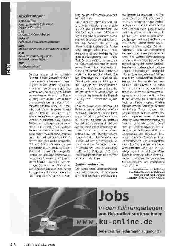 Vorschauseite 5: Das ökonomische DilemmaPersonenbezogene Dienstleistungen unter DRG-Bedingungen am Beispiel der Betreuung krebskranker Patienten