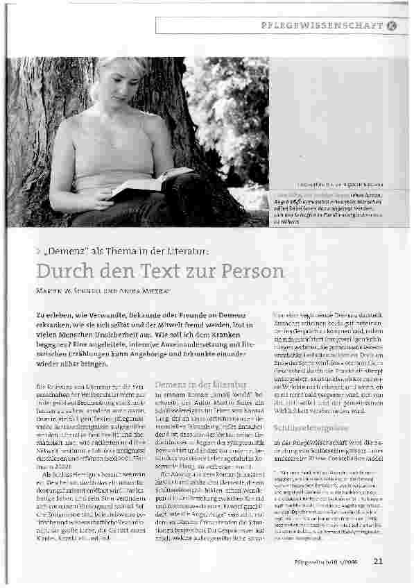 Vorschauseite 1: Demenz als Thema in der Literatur:Durch den Text zur Person