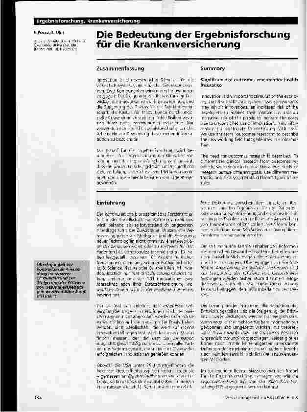 Vorschauseite 1: Die Bedeutung der Ergebnisforschung für die Krankenversicherung