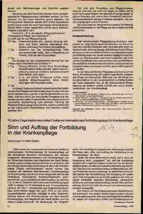 Vorschauseite 1: Sinn und Auftrag der Fortbildung in der Krankenpflege