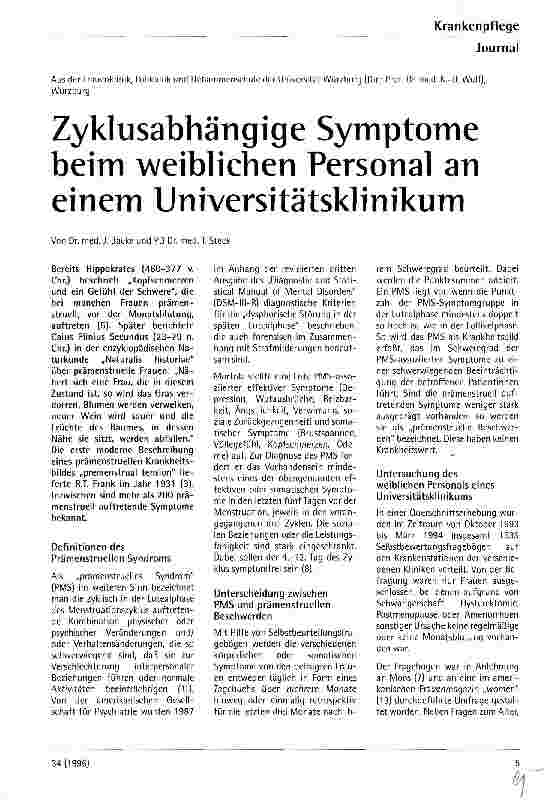 Vorschauseite 1: Zyklusabhängige Symptome beim weiblichen Personal an einem Universitätsklinikum