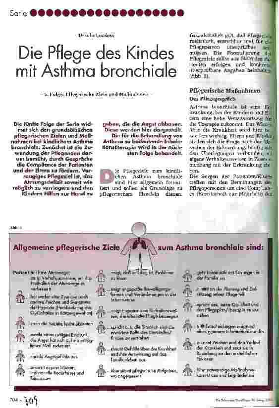 Vorschauseite 1: Die Pflege des Kindes mit Astma Bronchiale 5. Folge: Pflegerische Ziele und Maßnahmen
