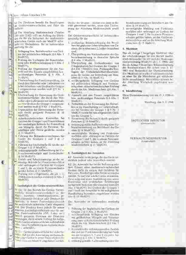Vorschauseite 3: Universitätskliniken des Saarlandes Homburg/Saar: Dienstanweisung zur Medizingeräteverordnung