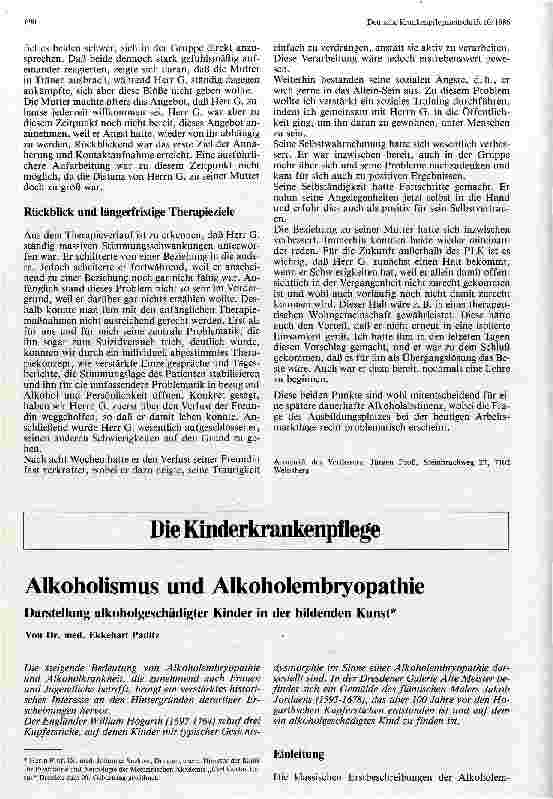 Vorschauseite 1: Alkoholismus und Alkoholembryopathie Darstellung alkoholgeschädigter Kinder in der bildenden Kunst