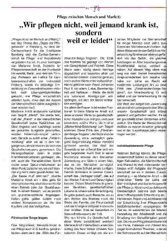 Vorschauseite 1: Wir pflegen nicht, weil jemand krank ist, sondern weil er leidet Pflege zwischen Mensch und Mark(t)