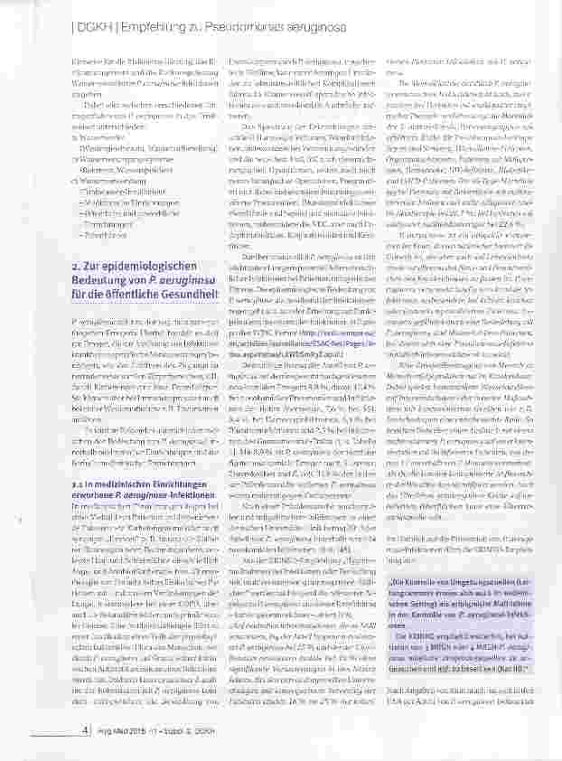 Vorschauseite 2: Gesundheitliche Bedeutung, Prävention und Kontrolle Wasserassoziierter Pseudomonas aeruginosa- Infektionen
