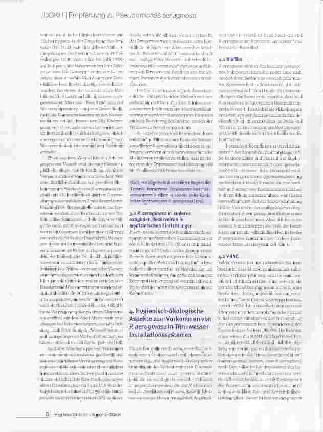 Vorschauseite 6: Gesundheitliche Bedeutung, Prävention und Kontrolle Wasserassoziierter Pseudomonas aeruginosa- Infektionen