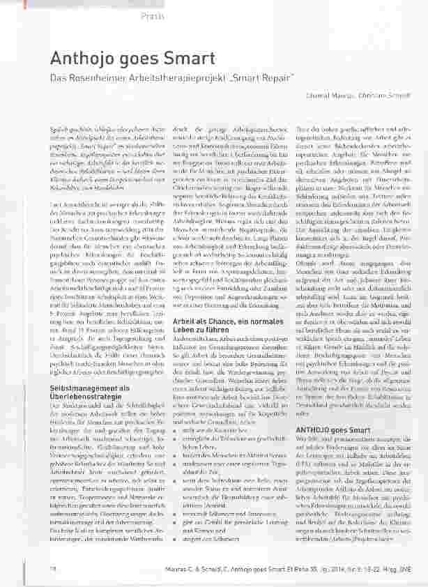 Vorschauseite 1: Anthojo goes Smart Das Rosenheimer Arbeitstherapieprojekt „Smart Repair
