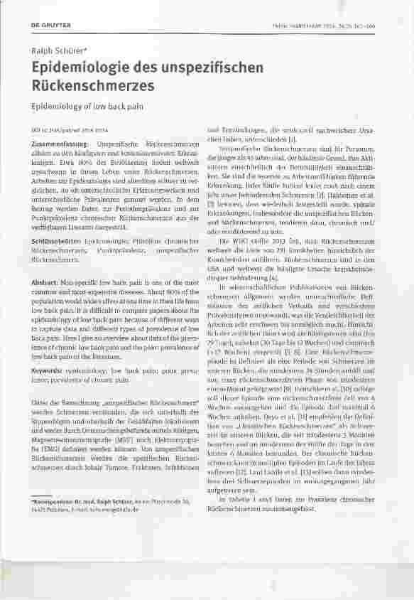 Vorschauseite 1: Epidemiologie des unspezifischen Rückenschmerzes
