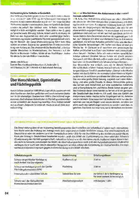 Vorschauseite 1: Über Menschlichkeit Eigeninitiative und Flüchtlingspolitik