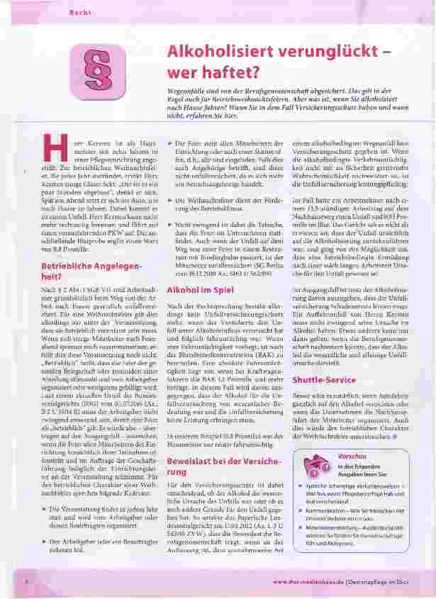 Vorschauseite 1: Alkoholisiert verunglückt - wer haftet?