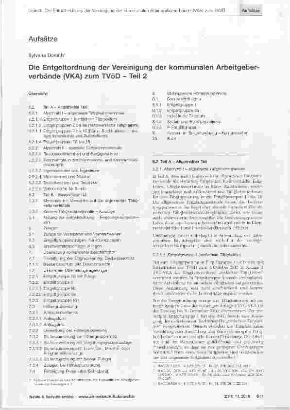 Vorschauseite 1: Die Entgeltordnung der Vereinigung der kommunalen Arbeitgeber-verbände (VKA) zum TVÖD Teil 2