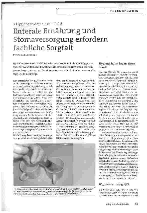 Vorschauseite 1: Hygiene in der Pflege - Teil 8:Enterale Ernährung und Stomaversorgung erfordern fachliche Sorgfalt