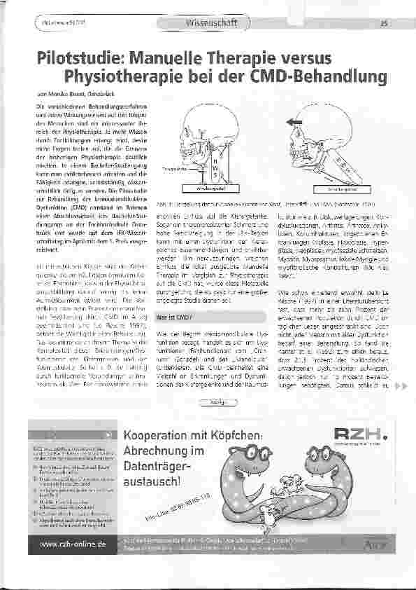 Vorschauseite 1: Pilotstudie: Manuelle Therapie versus Physiotherapie bei der CMD-Behandlung