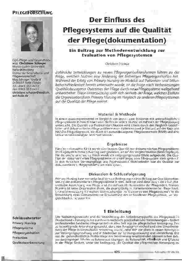 Vorschauseite 1: Der Einfluss des Pflegesystems auf die Qualitätder Pflege(dokumentation)