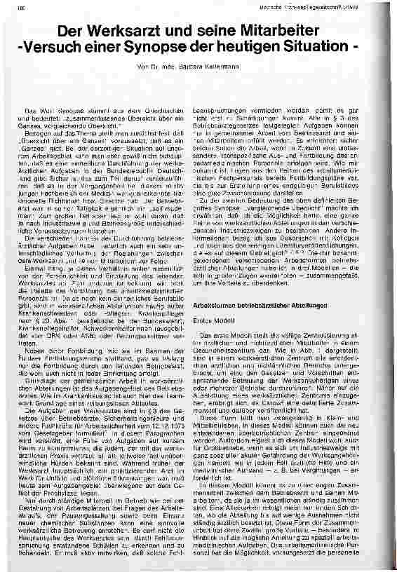 Vorschauseite 1: Der Werksarzt und seine Mitarbeiter - Versuch einer Synopse der heutigen Situation -