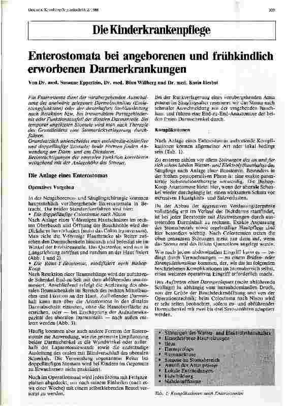 Vorschauseite 1: Enterostomata bei Angeborenen und frühkindlichen erworbenen Darmerkrankungen