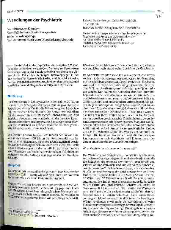 Vorschauseite 1: Wandlungen der Psychiatrie Von der Irrenanstalt zum Dienstleistungsprinzip