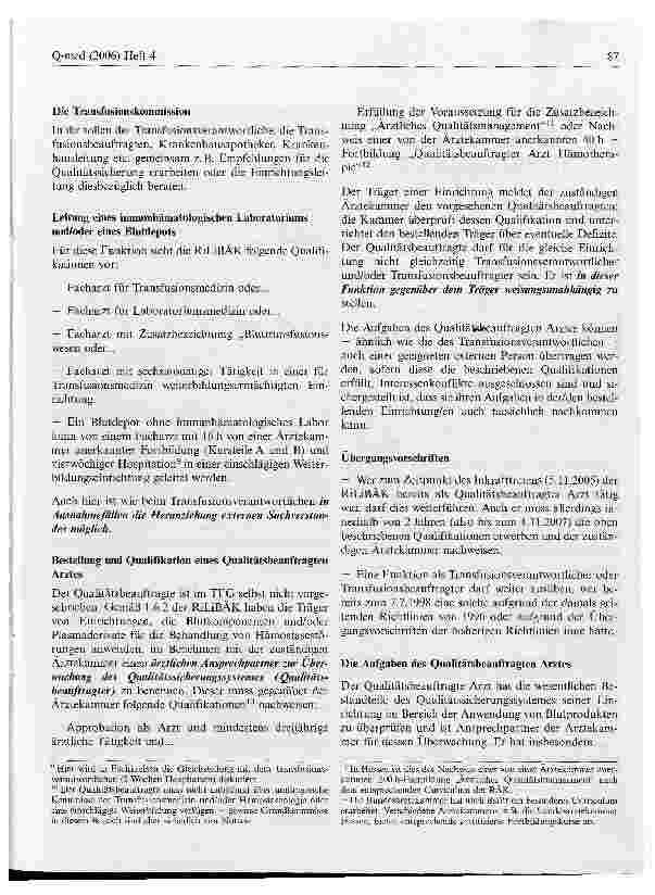 Vorschauseite 3: Vorgaben der aktuellen Richtlinien der Bundesärztekammer für die Qualitätssicherung bei Transfusionen und Hämotherapie*