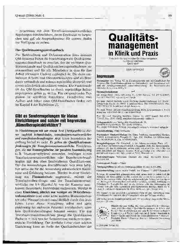 Vorschauseite 5: Vorgaben der aktuellen Richtlinien der Bundesärztekammer für die Qualitätssicherung bei Transfusionen und Hämotherapie*