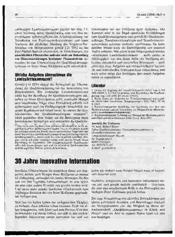 Vorschauseite 6: Vorgaben der aktuellen Richtlinien der Bundesärztekammer für die Qualitätssicherung bei Transfusionen und Hämotherapie*