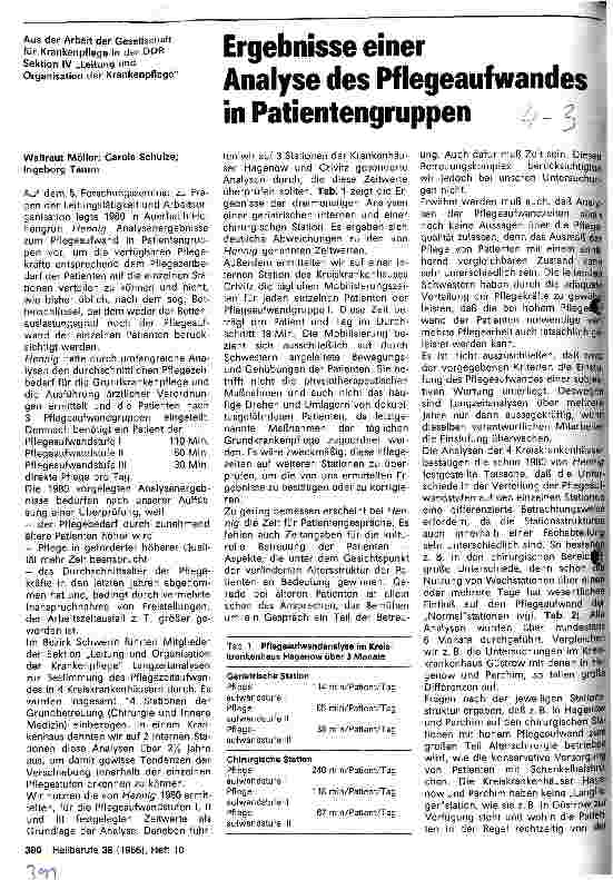 Vorschauseite 1: Ergebnisse einer Analyse des Pflegeaufwandes in Patientengruppen