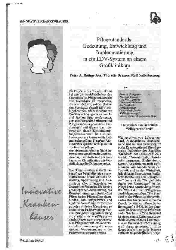 Vorschauseite 1: Pflegestandards: Bedeutung, Entwicklung und Implementierung in ein EDV-System an einem Großklinikum