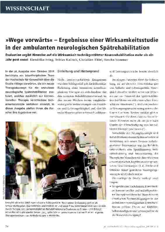 Vorschauseite 1: »Wege vorwärts« - Ergebnisse einer Wirksamkeitsstudie in der ambulanten neurologischen Spätrehabilitation