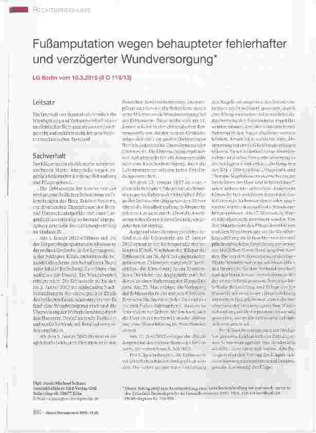 Vorschauseite 1: Fußamputation wegen behaupteter fehlerhafter und verzögerter Wundversorgung