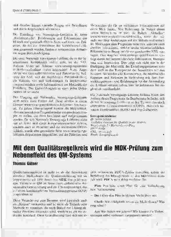Vorschauseite 1: Mit dem Qualitätsregelkreis wird die MDK-Prüfung zum Nebeneffekt des QM-Systems