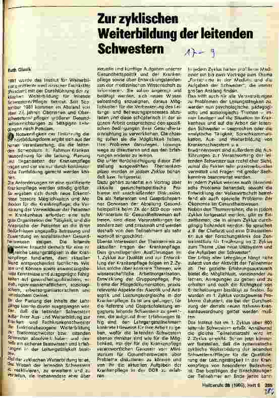 Vorschauseite 1: Zur zyklischen Weiterbildung der leitenden Schwestern
