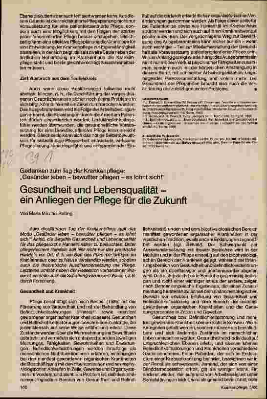 Vorschauseite 1: Gesundheit und Lebensqualität - ein Anliegen der Pflege für die Zukunft/Gesünder leben - bewußter pflegen - es lohnt sich!