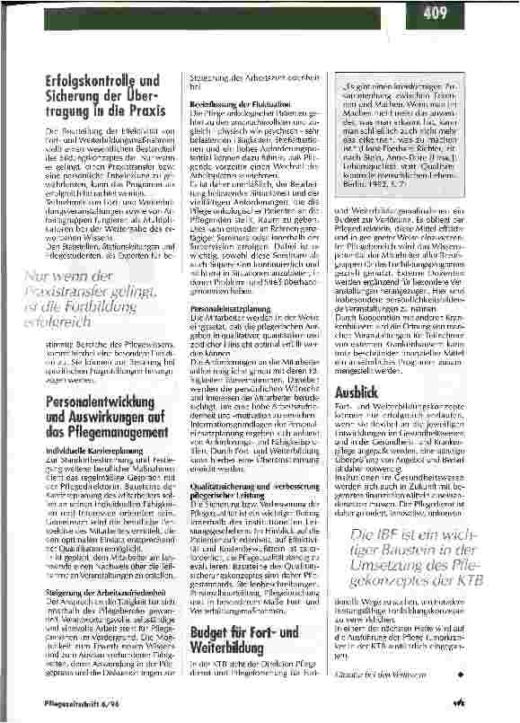 Vorschauseite 4: Nur kontinuierliche Fortund Weiterbildung sichern adäquate Pflege Ein Pflegekonzept wird in die Praxis umgesetzt/Teil 2