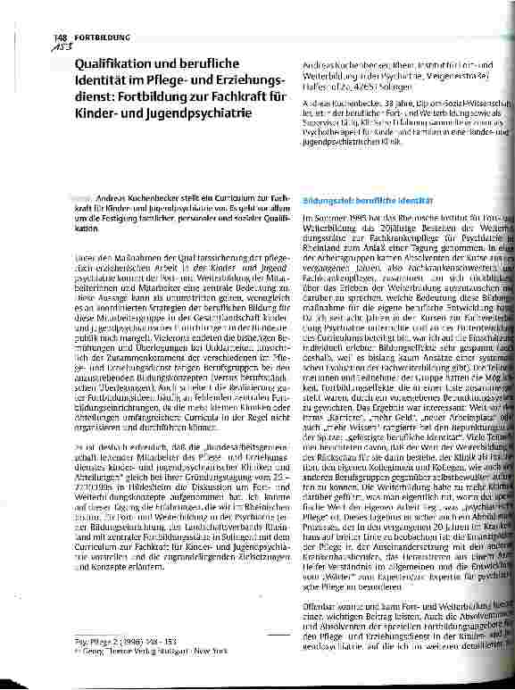 Vorschauseite 1: Qualifikation und berufliche Identität im Pflegeund Erziehungsdienst: Fortbildung zur Fachkraft für Kinderund Jugendpsychiatrie