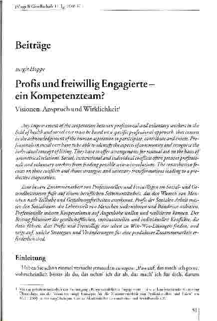 Vorschauseite 1: Profis und freiwillig Engagierte - ein Kompetenzteam?
