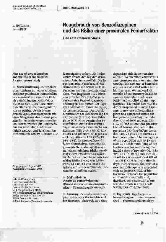 Vorschauseite 1: Neugebrauch von Benzodiazepinenund das Risiko einer proximalen Femurfraktur
