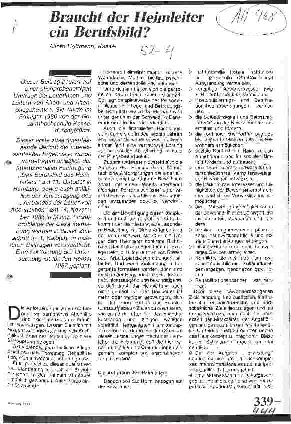 Vorschauseite 1: Braucht der Heimleiter ein Berufsbild?