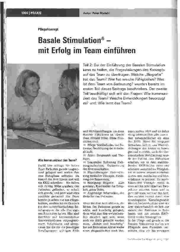 Vorschauseite 1: Pflegekonzept - Basale Stimulation - mit Erfolg im Team einführen