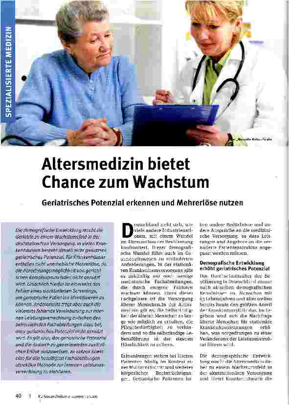 Vorschauseite 1: Altersmedizin bietet Chance zum Wachstum